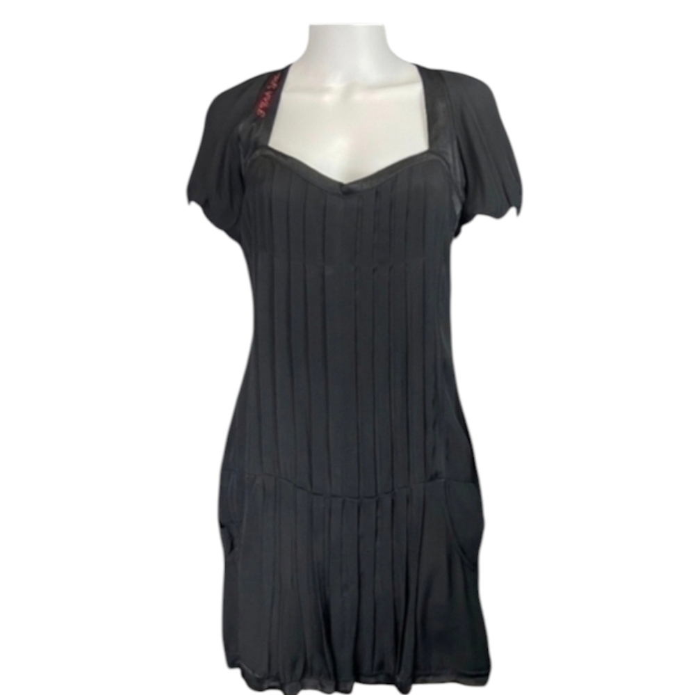 I Wish You Embroidered Black Pleated Midi Dress US Small - Picture 2 of 11